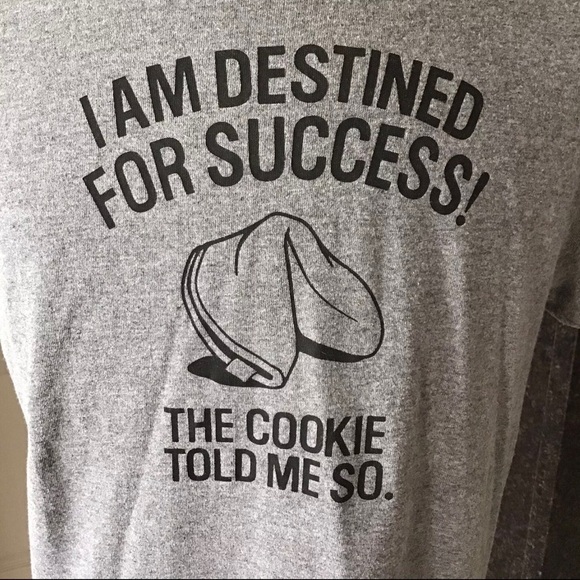 Fortune Cookie Tshirt Adult LARGE Destined for Success Gray Unisex Tee Vintage - Picture 1 of 6